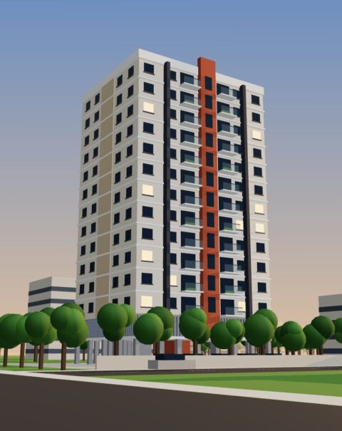Railway Quarters (G+P+12), Jogeshwari – street view (3D render)
