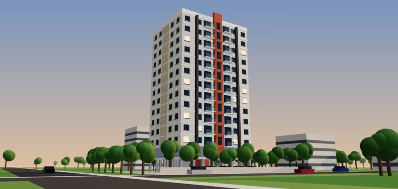 Railway Quarters (G+P+12), Jogeshwari – street view (3D render)