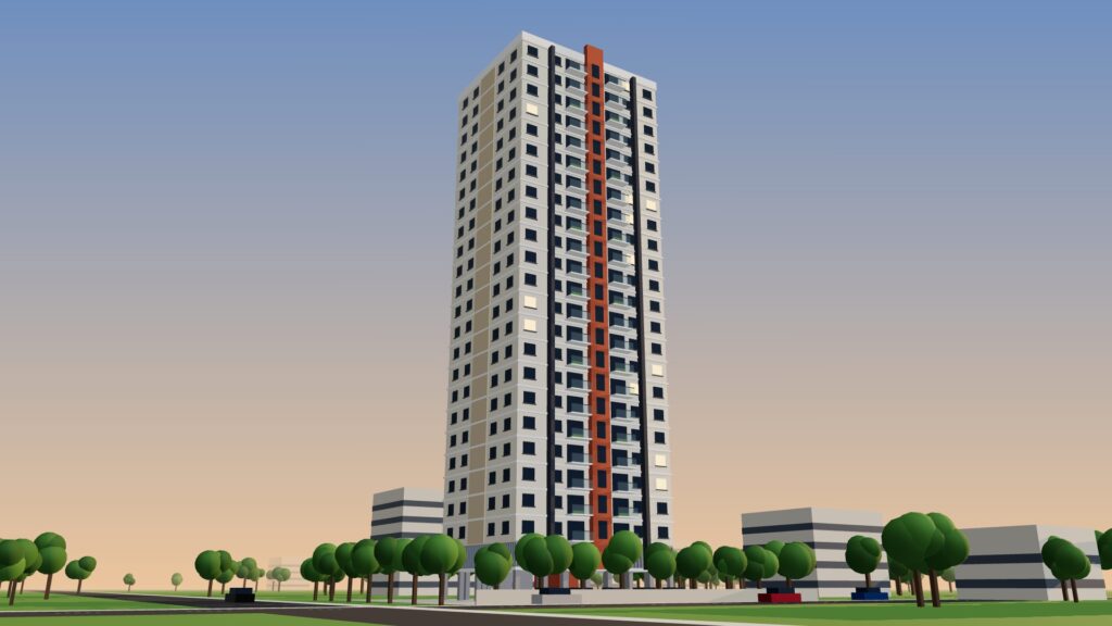 Railway Quarters (G+P+22), Bhayander – street view (3D render)