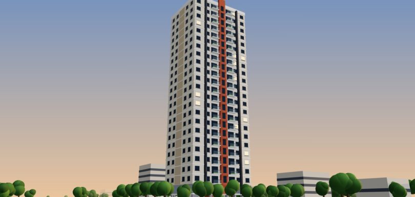Railway Quarters (G+P+22), Bhayander – street view (3D render)
